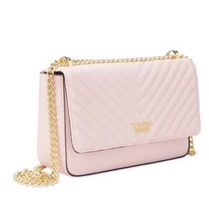 Victoria's Secret Blush Pebbled V-Quilt Pink Shoulder Bag Gold Chain Purse